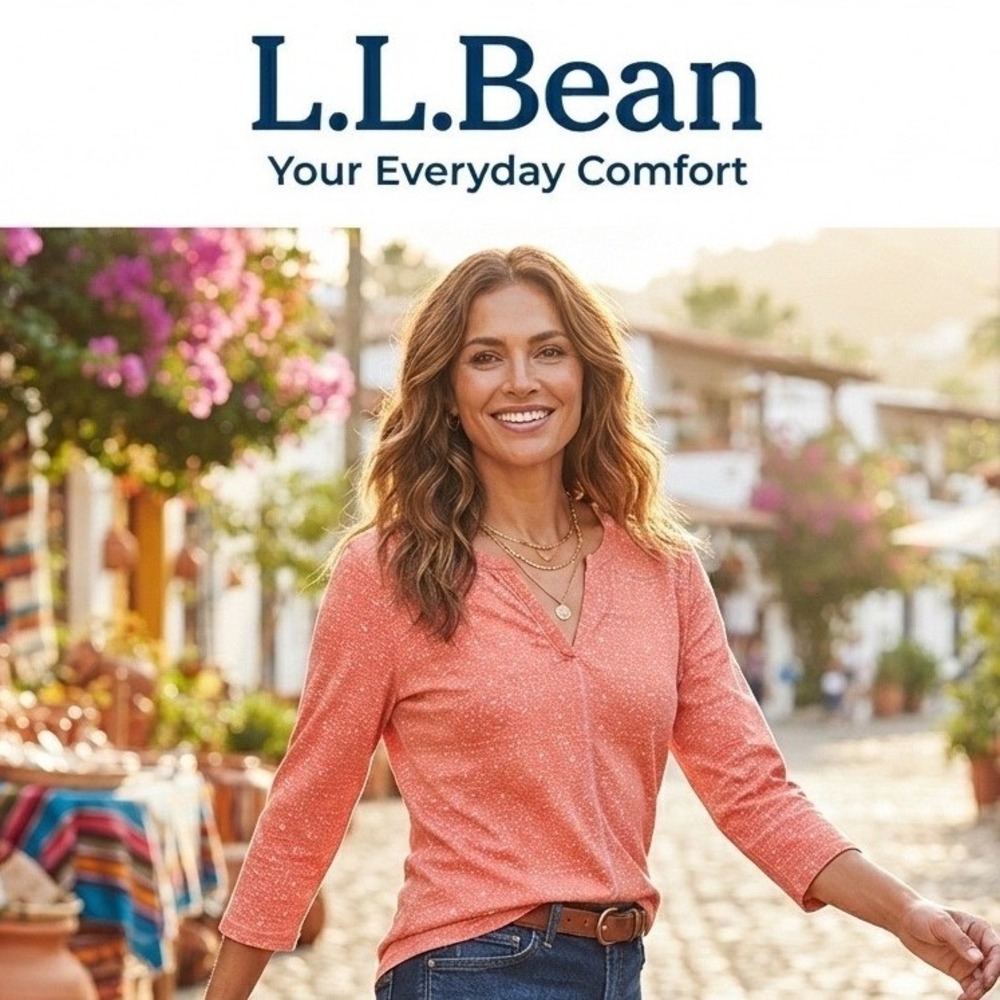 L.L. Bean Coral Henley Tunic Top